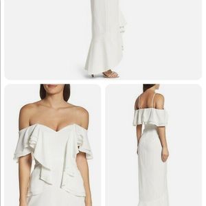 C/meo Collective Covet Ruffle Off The Shoulder Gown in Ivory  Size small